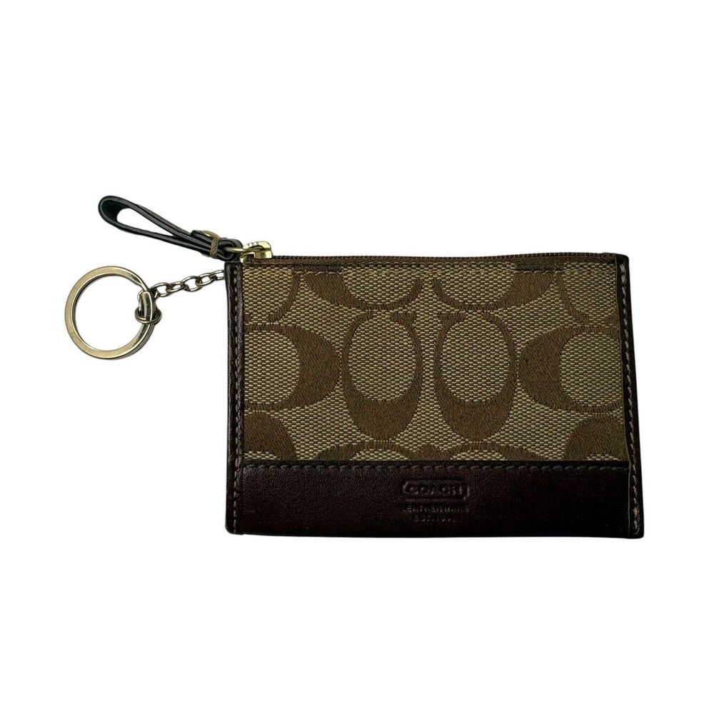 COACH Brown Logo Small wallet key chain card case Brown Leather